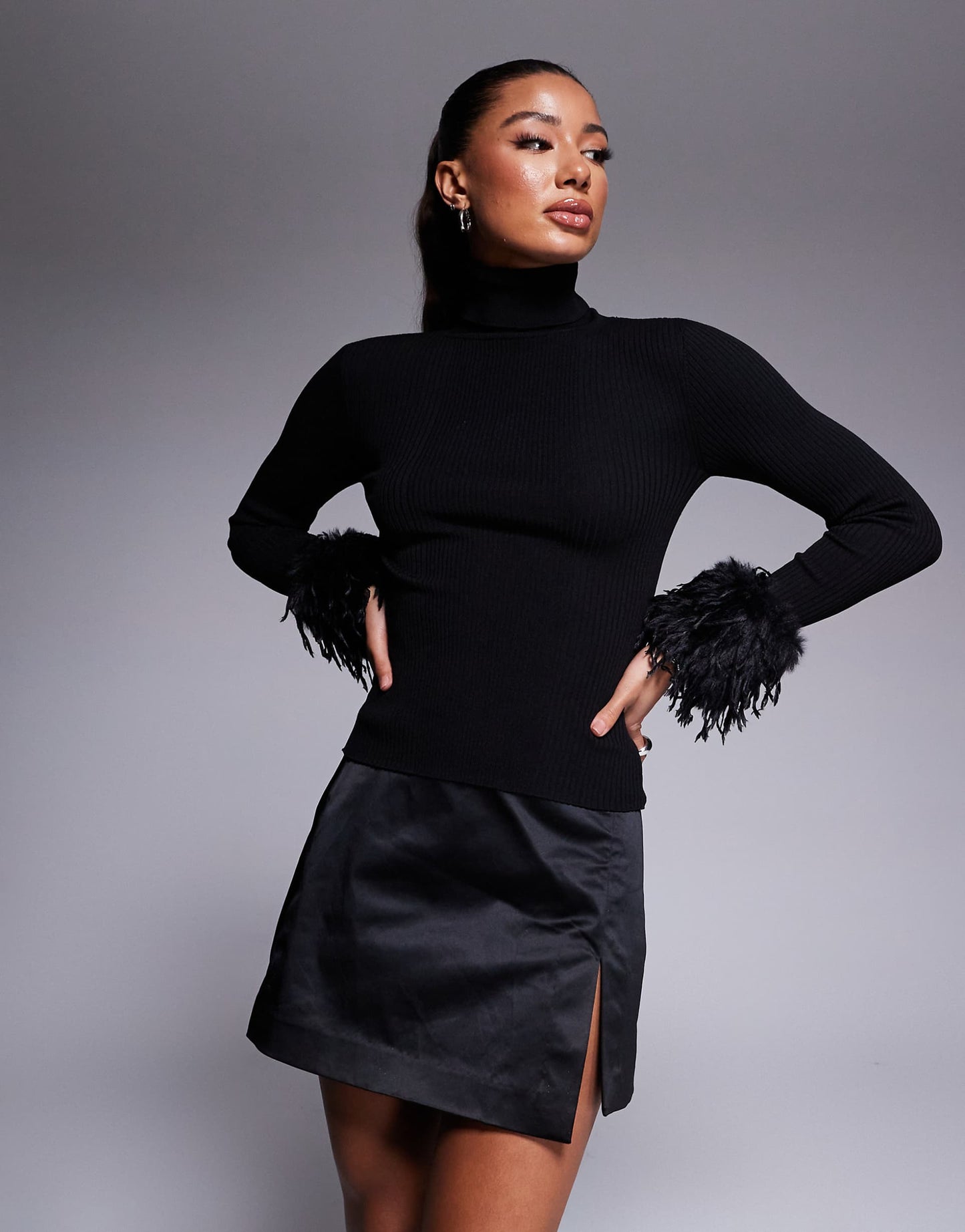 Jumper With Faux Feather Detail