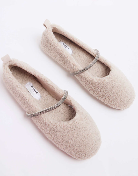 Fluffy Ballet Slipper With Diamante Detail