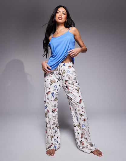 Western Print Cami And Trouser Pyjama Set