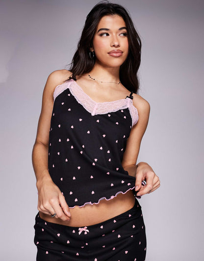 Heart Print Cami And Trouser Pyjama Set
