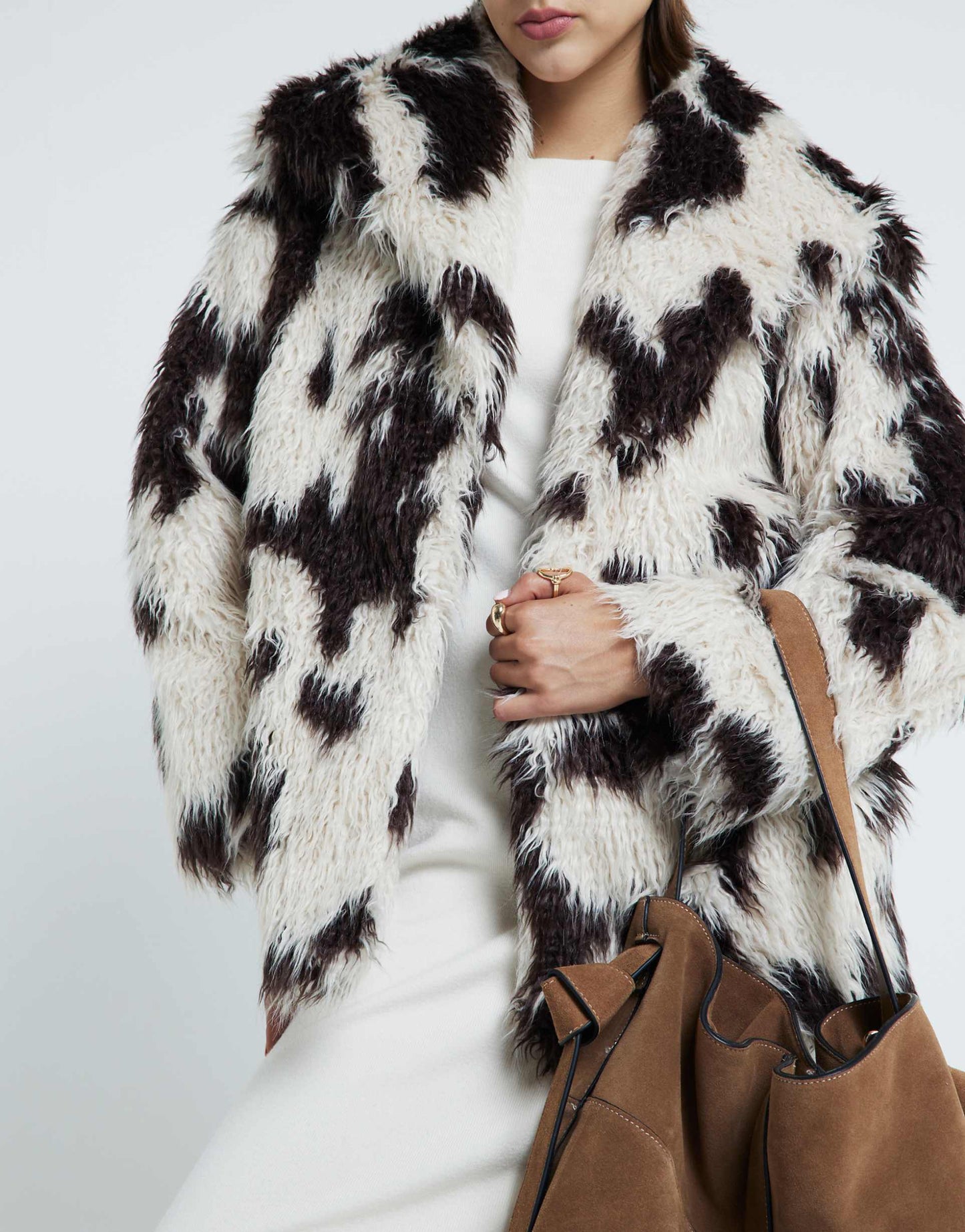 Cow Print Faux Fur Coat