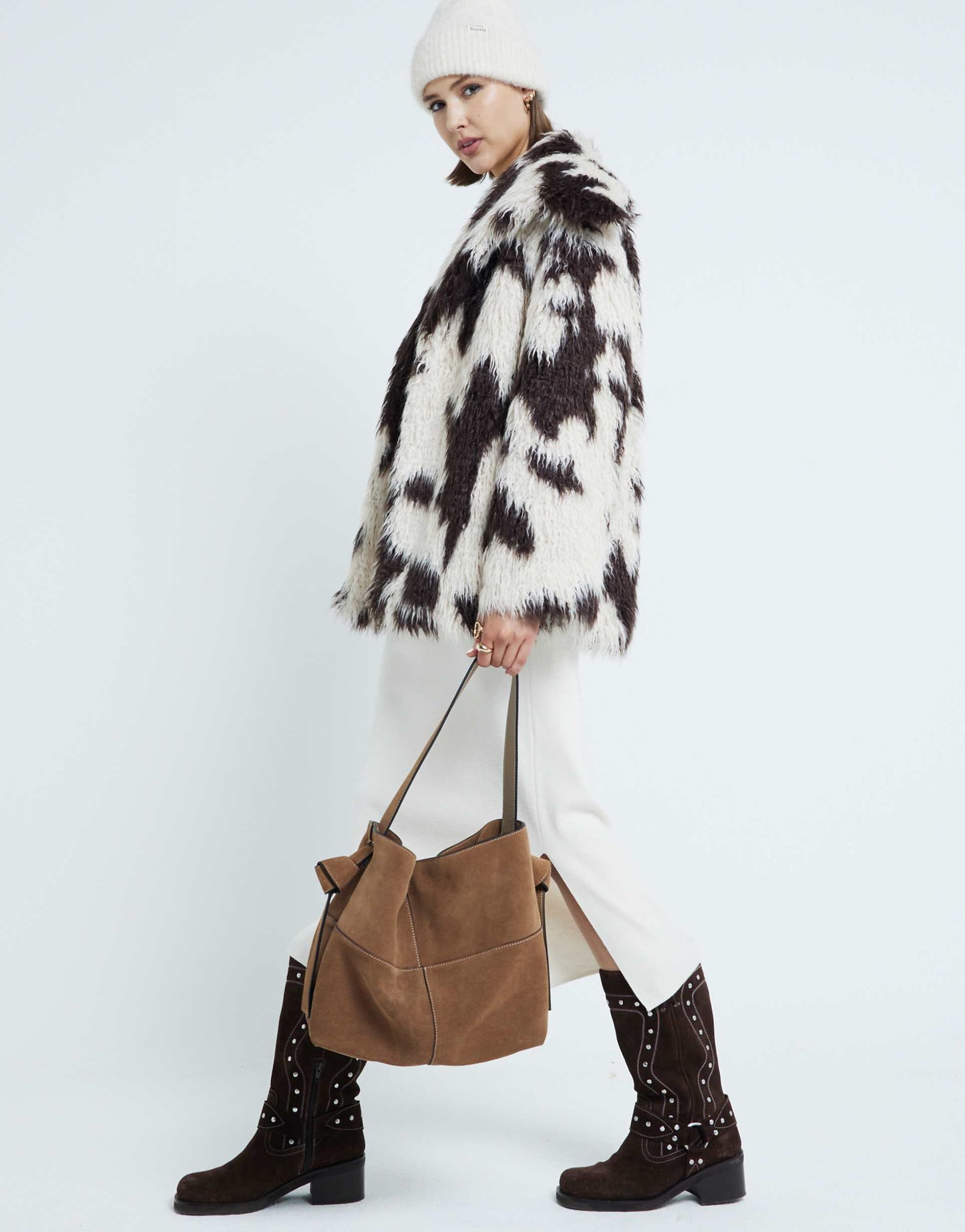 Cow Print Faux Fur Coat