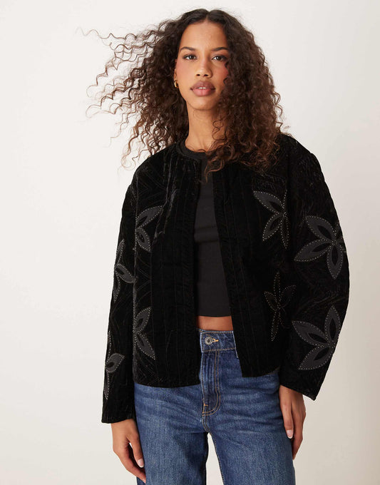 Velvet Floral Embellished Housecoat