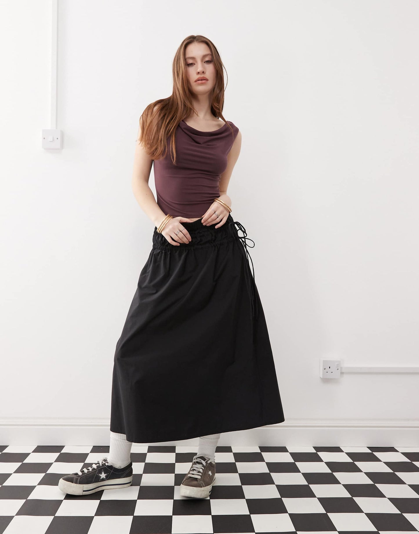 Full Poplin Midi Skirt With Tie Sides