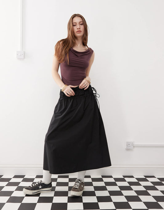 Full Poplin Midi Skirt With Tie Sides