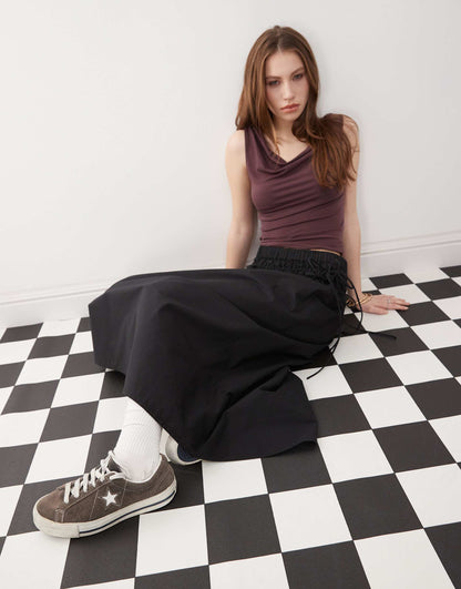 Full Poplin Midi Skirt With Tie Sides