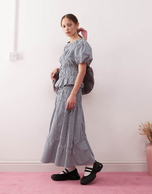 Midi Western Skirt With Ruching Detail
