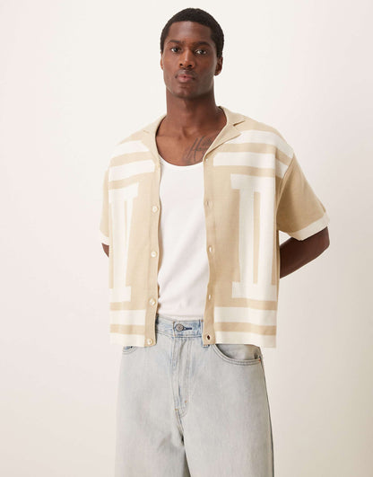 Oversized Boxy Knitted Shirt With Pattern