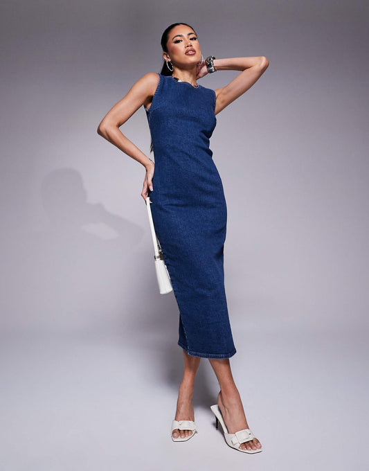Fitted Denim Midi Dress
