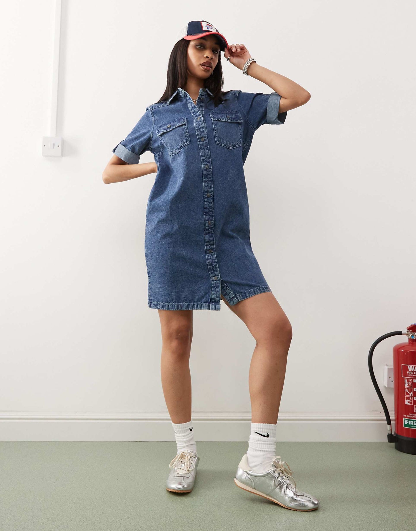 Rolled Sleeve Denim Mini Dress