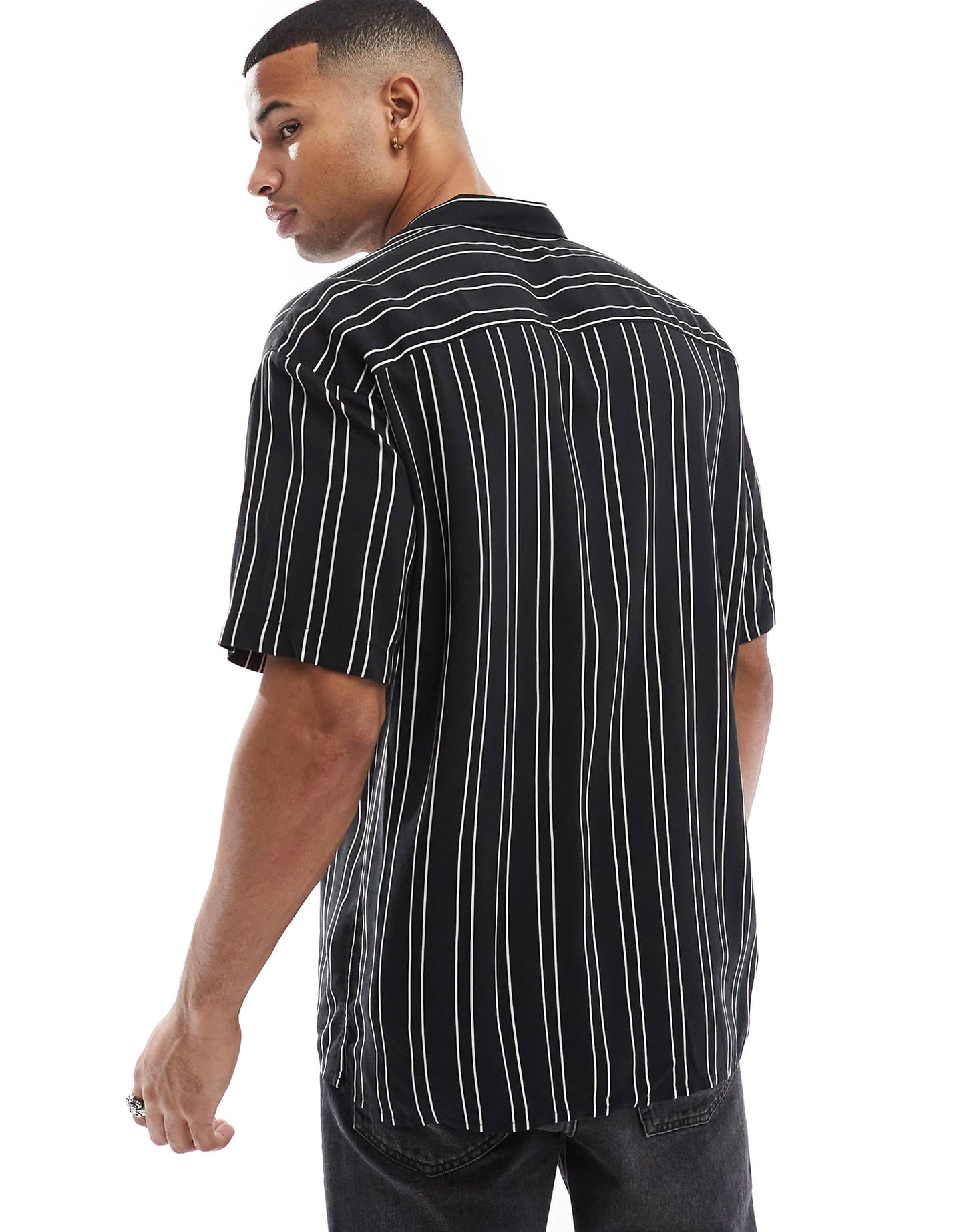 Revere Collar Striped Short Sleeve Shirt