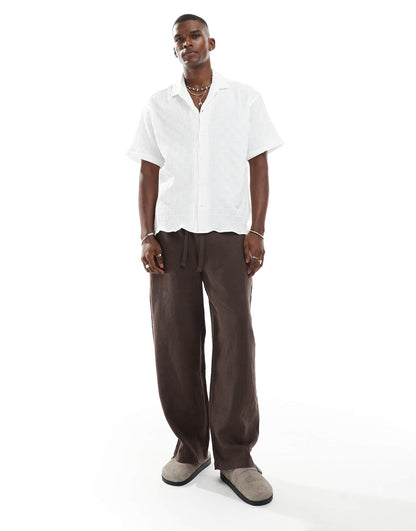 Revere Collar Textured Short Sleeve Shirt