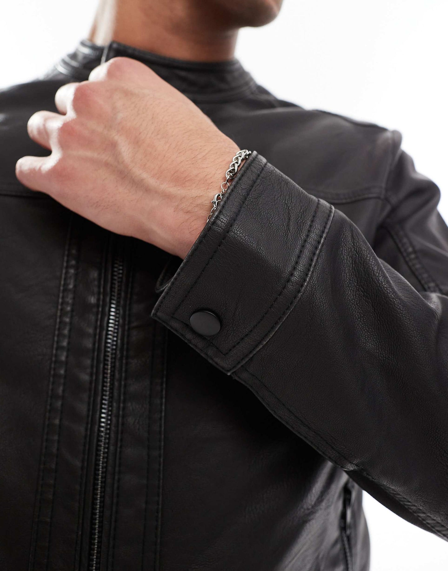 Washed Black Faux Leather Racer Jacket