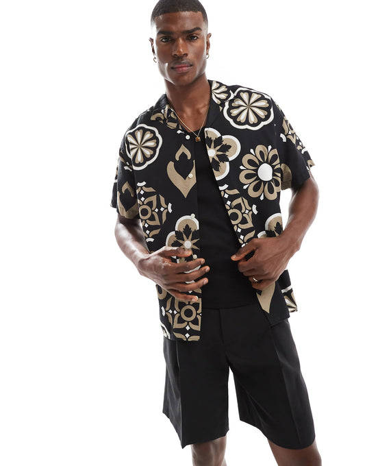 Revere Collar Geo Short Sleeve Shirt