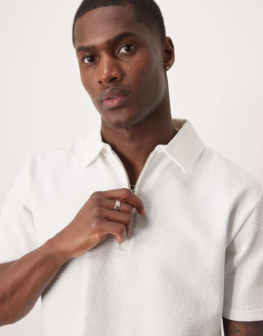 Half Zip Seersucker Polo Shirt