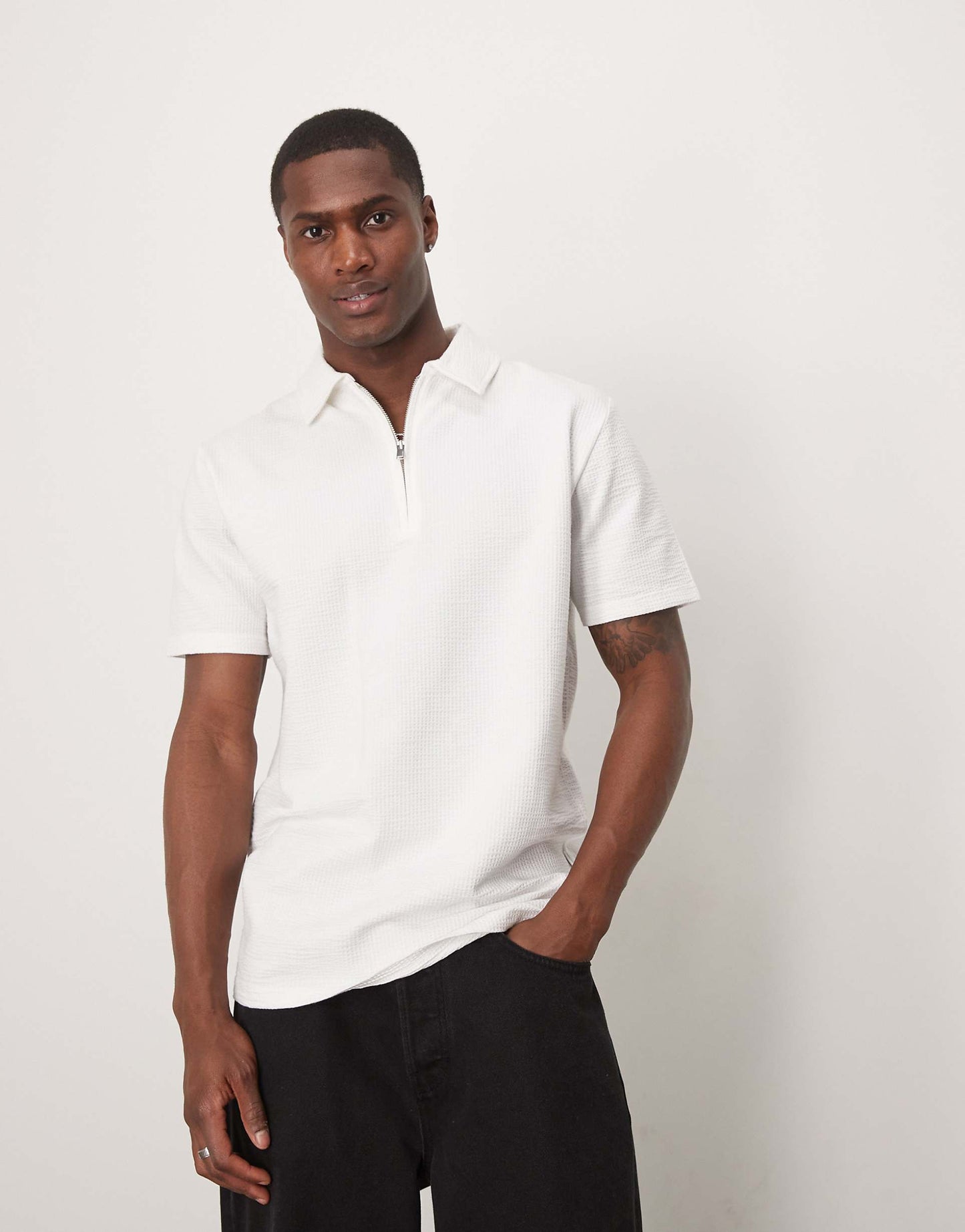 Half Zip Seersucker Polo Shirt
