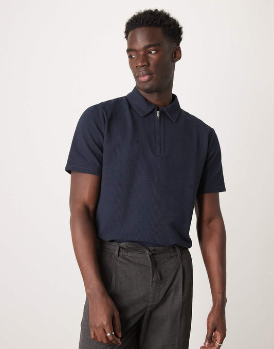 Half Zip Seersucker Polo Shirt