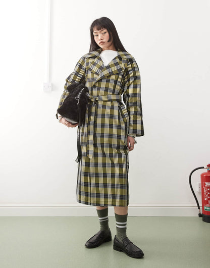 Oversized Checked Trench Coat