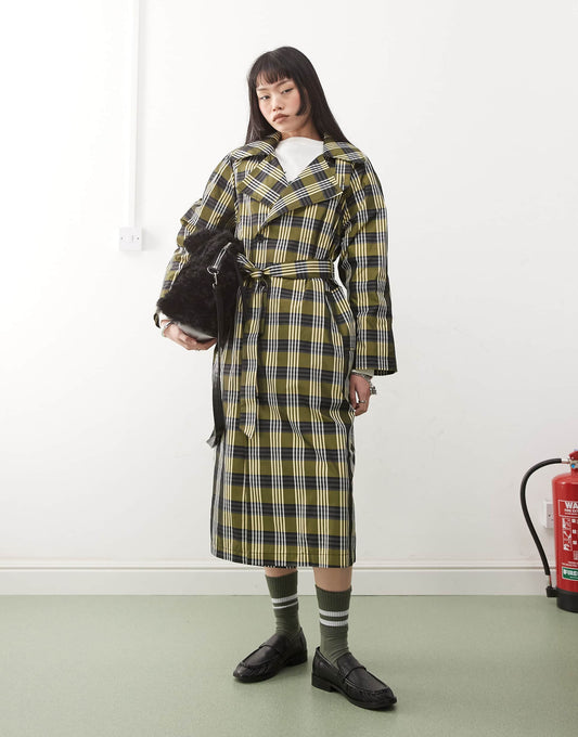 Oversized Checked Trench Coat