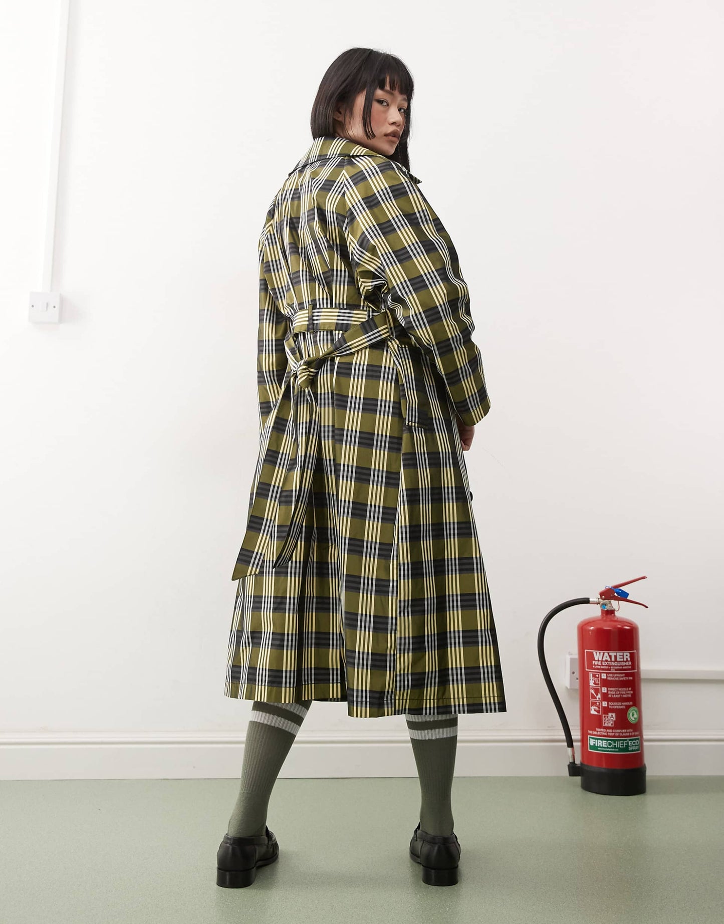 Oversized Checked Trench Coat