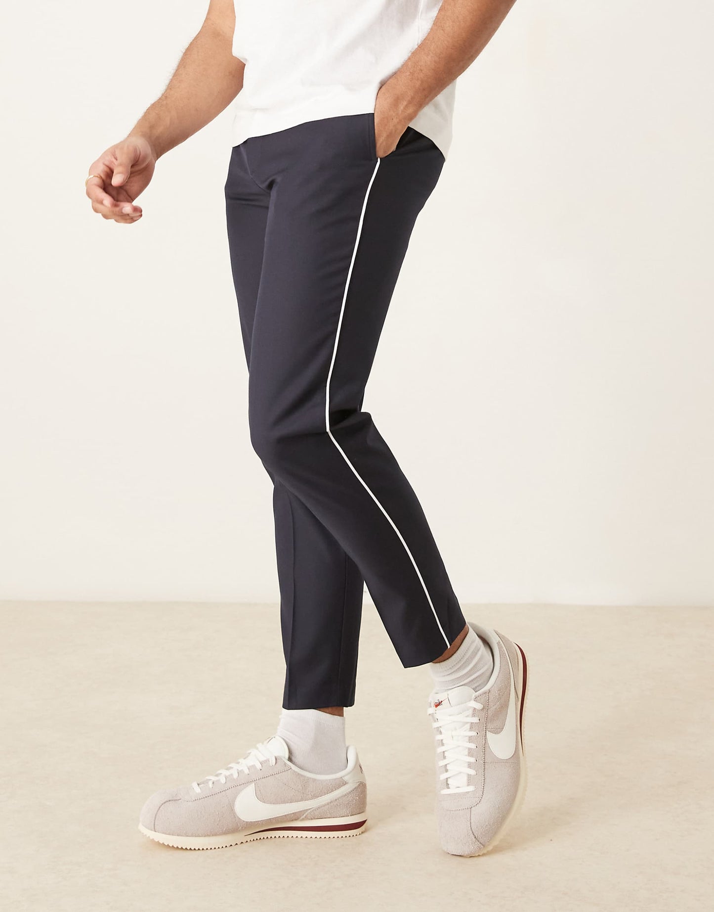 Smart Tapered Trousers With Side Piping