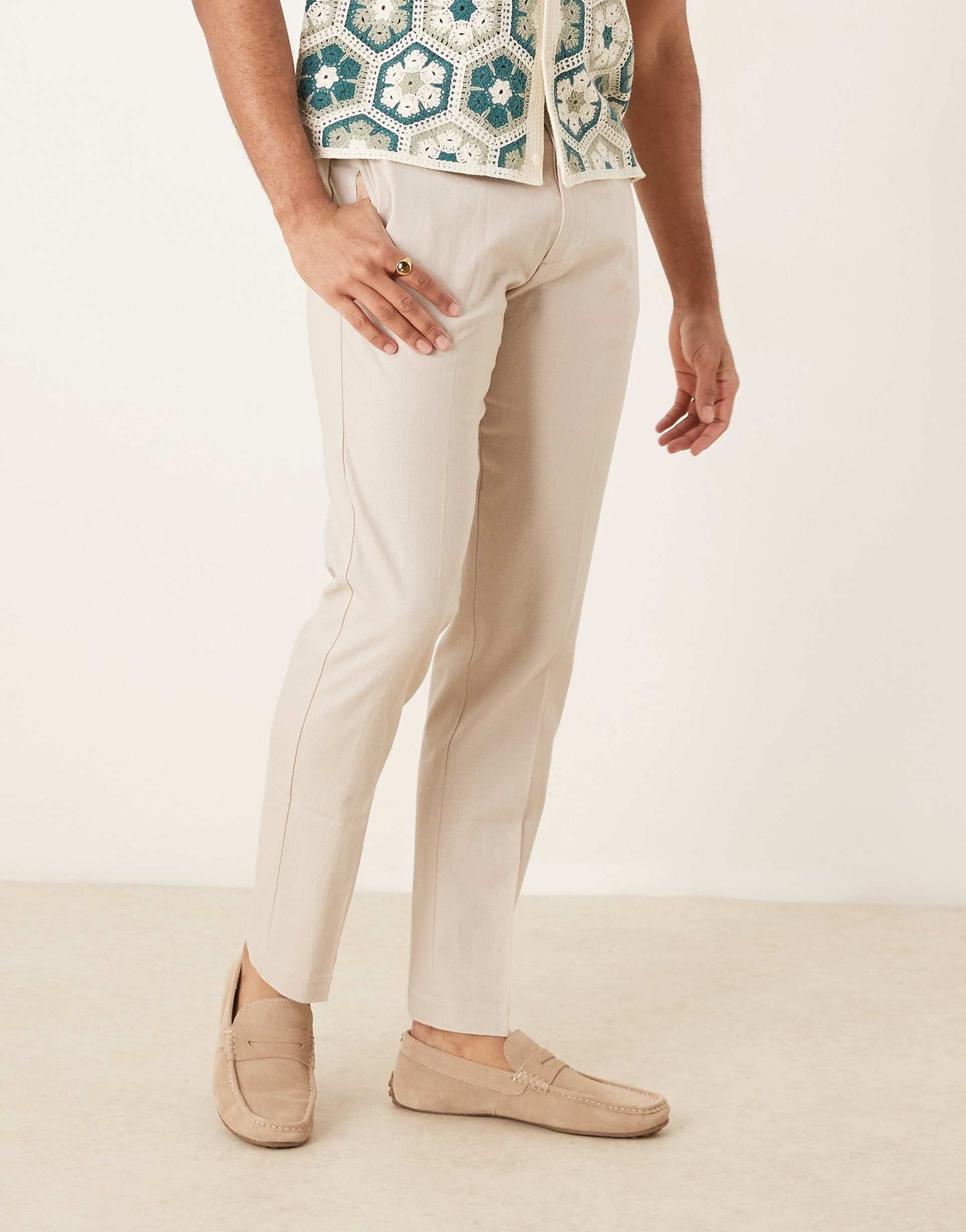 Smart Slim Fit Linen Blend Trousers