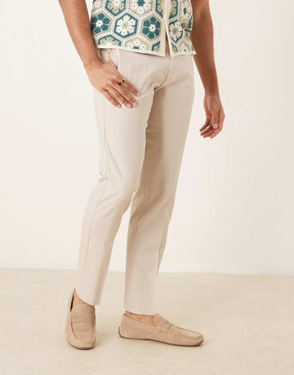 Smart Slim Fit Linen Blend Trousers