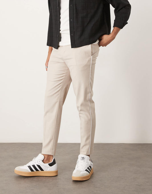 Smart Tapered Trousers With Side Piping