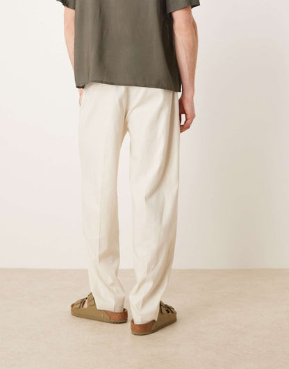 Smart Oversized Tapered Linen Blend Trousers With Front Pleat