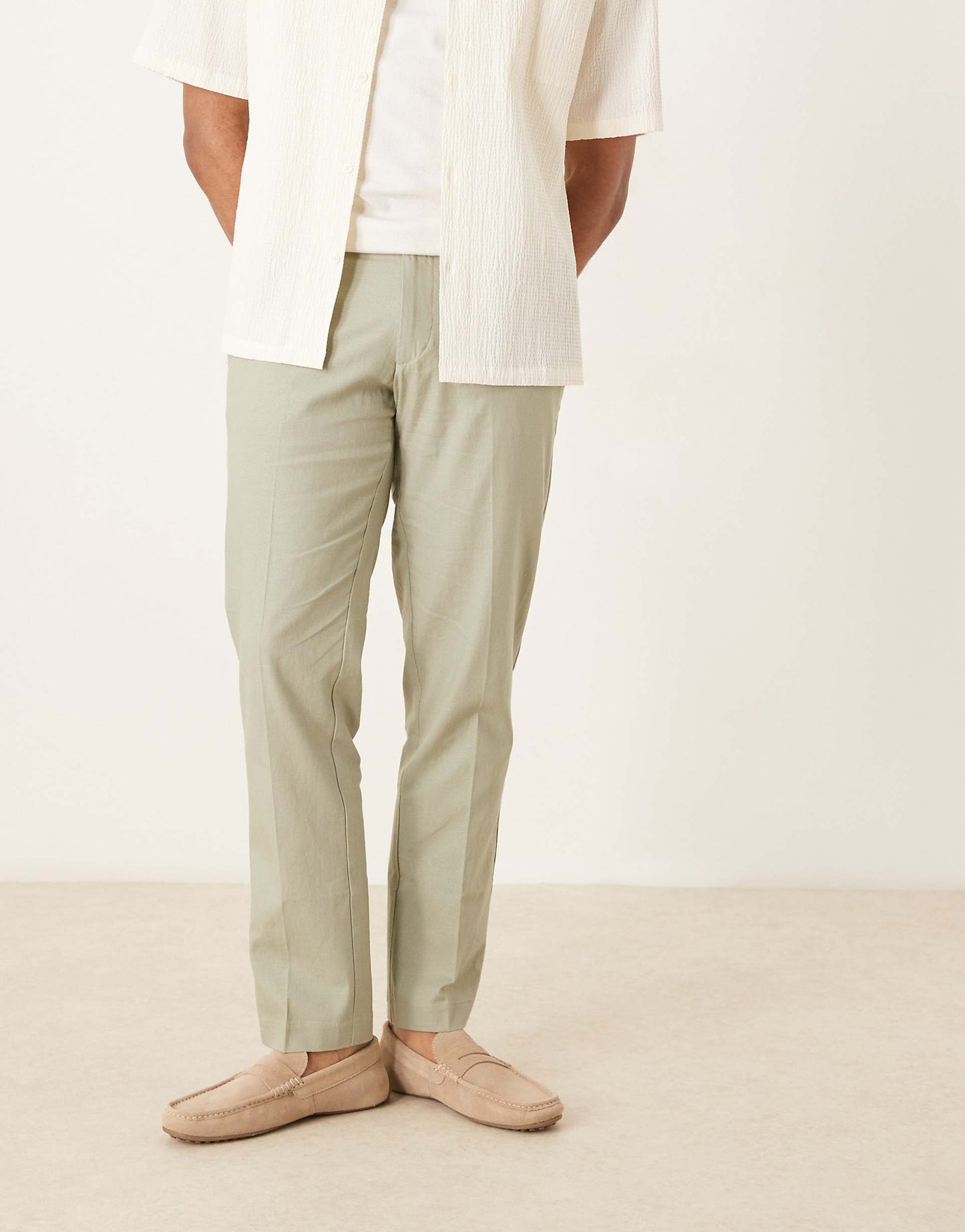 Smart Slim Fit Linen Blend Trousers
