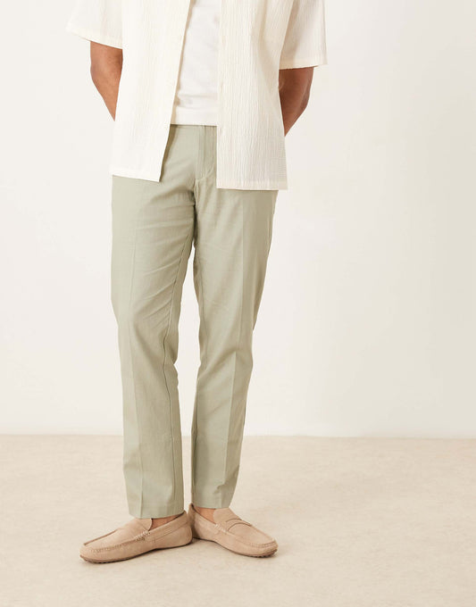Smart Slim Fit Linen Blend Trousers