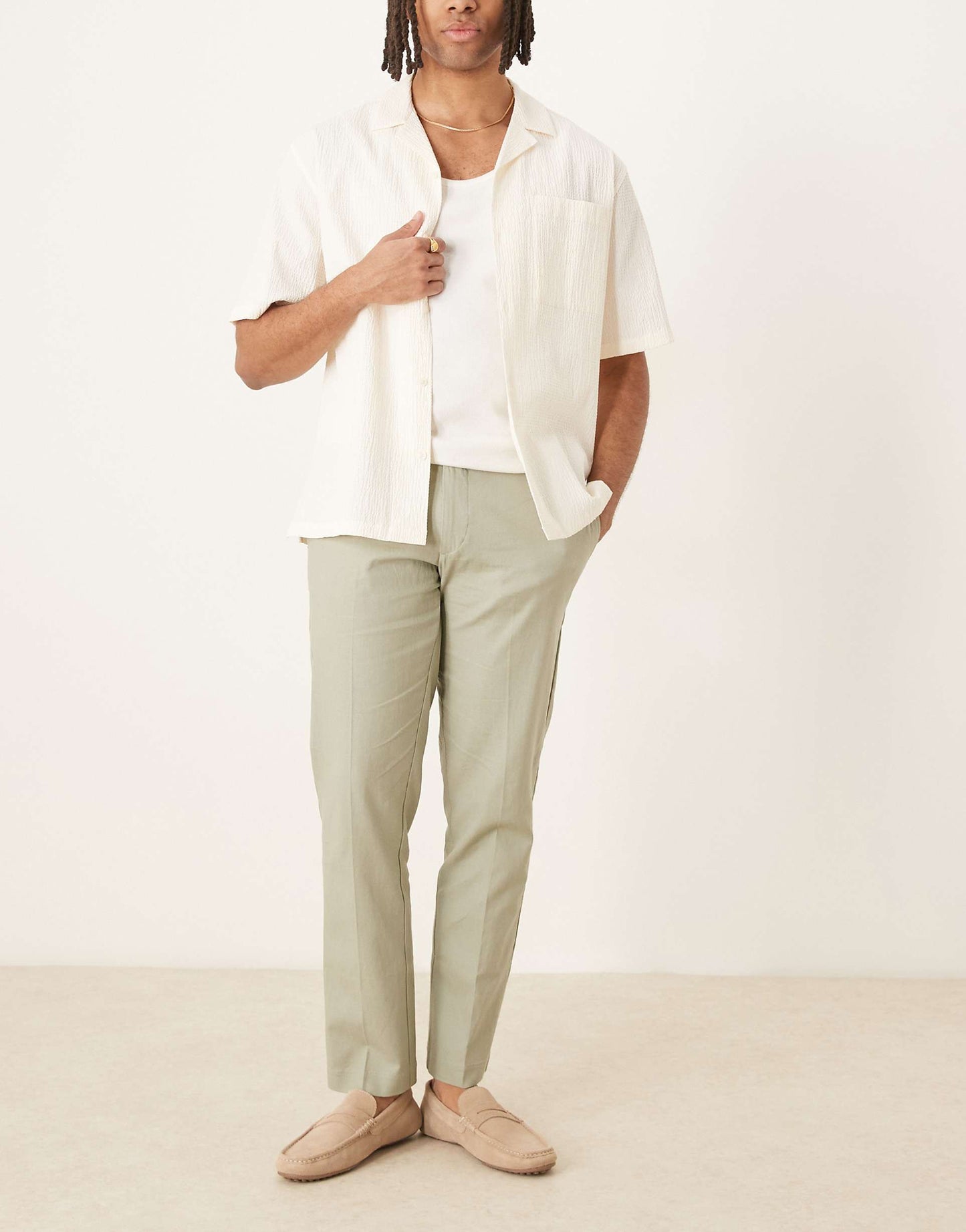 Smart Slim Fit Linen Blend Trousers