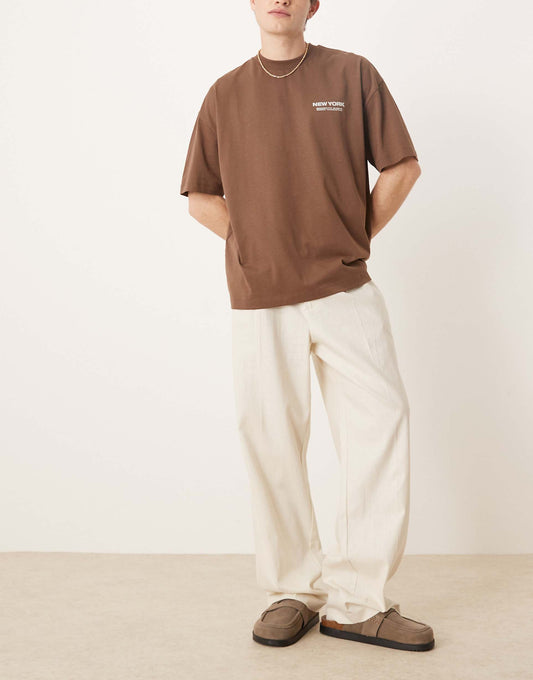 Smart Wide Leg Linen Blend Trousers With Front Pleat