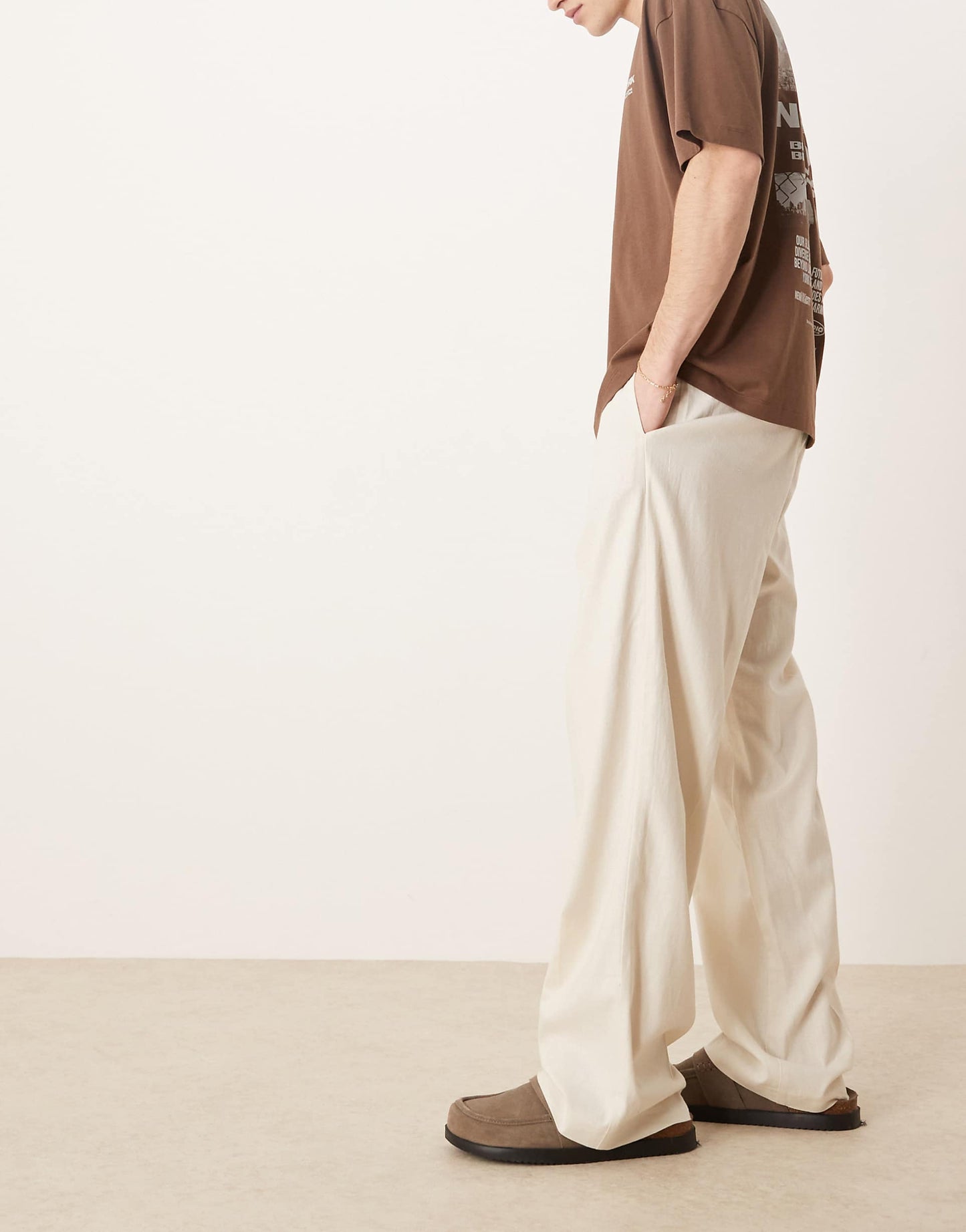 Smart Wide Leg Linen Blend Trousers With Front Pleat