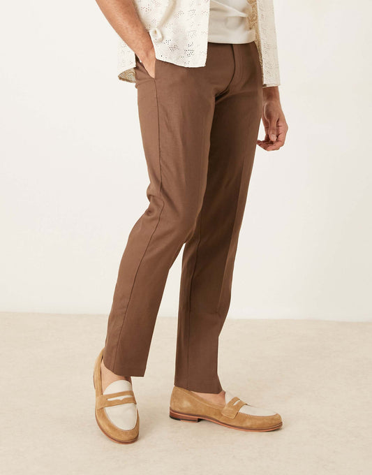 Smart Slim Fit Linen Blend Trousers