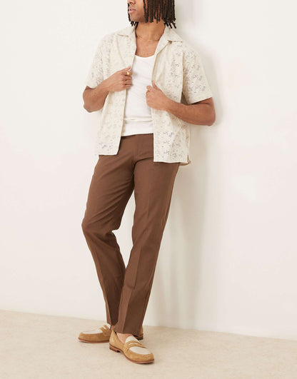 Smart Slim Fit Linen Blend Trousers