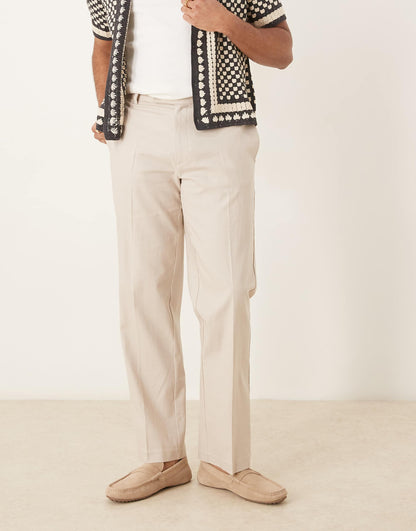 Smart Straight Leg Linen Blend Trousers