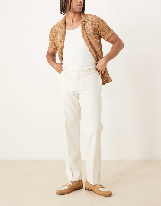 Smart Straight Leg Linen Blend Trousers