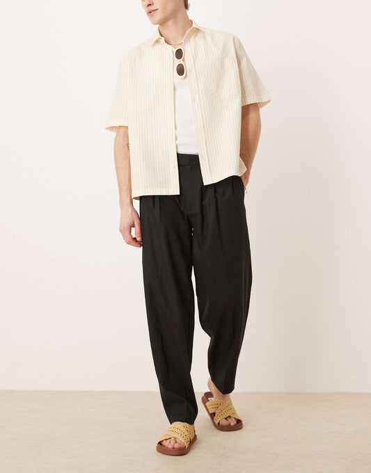Smart Oversized Tapered Linen Blend Trousers With Front Pleat