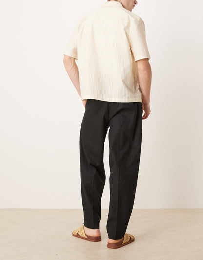 Smart Oversized Tapered Linen Blend Trousers With Front Pleat