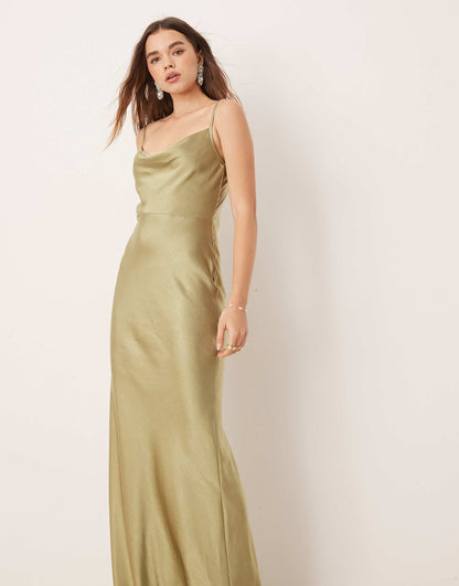 Bridesmaid Keisha Cowl Neck Satin Maxi Dress