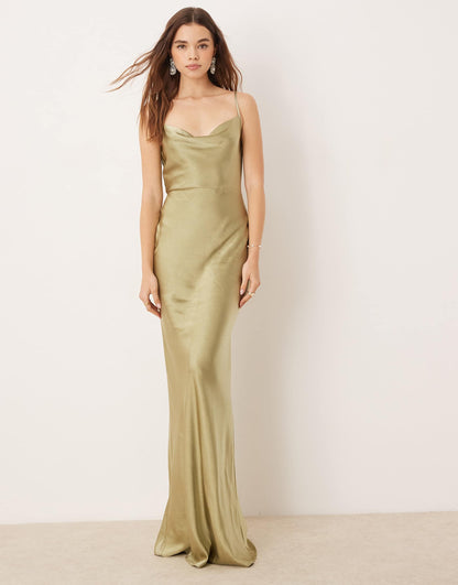 Bridesmaid Keisha Cowl Neck Satin Maxi Dress