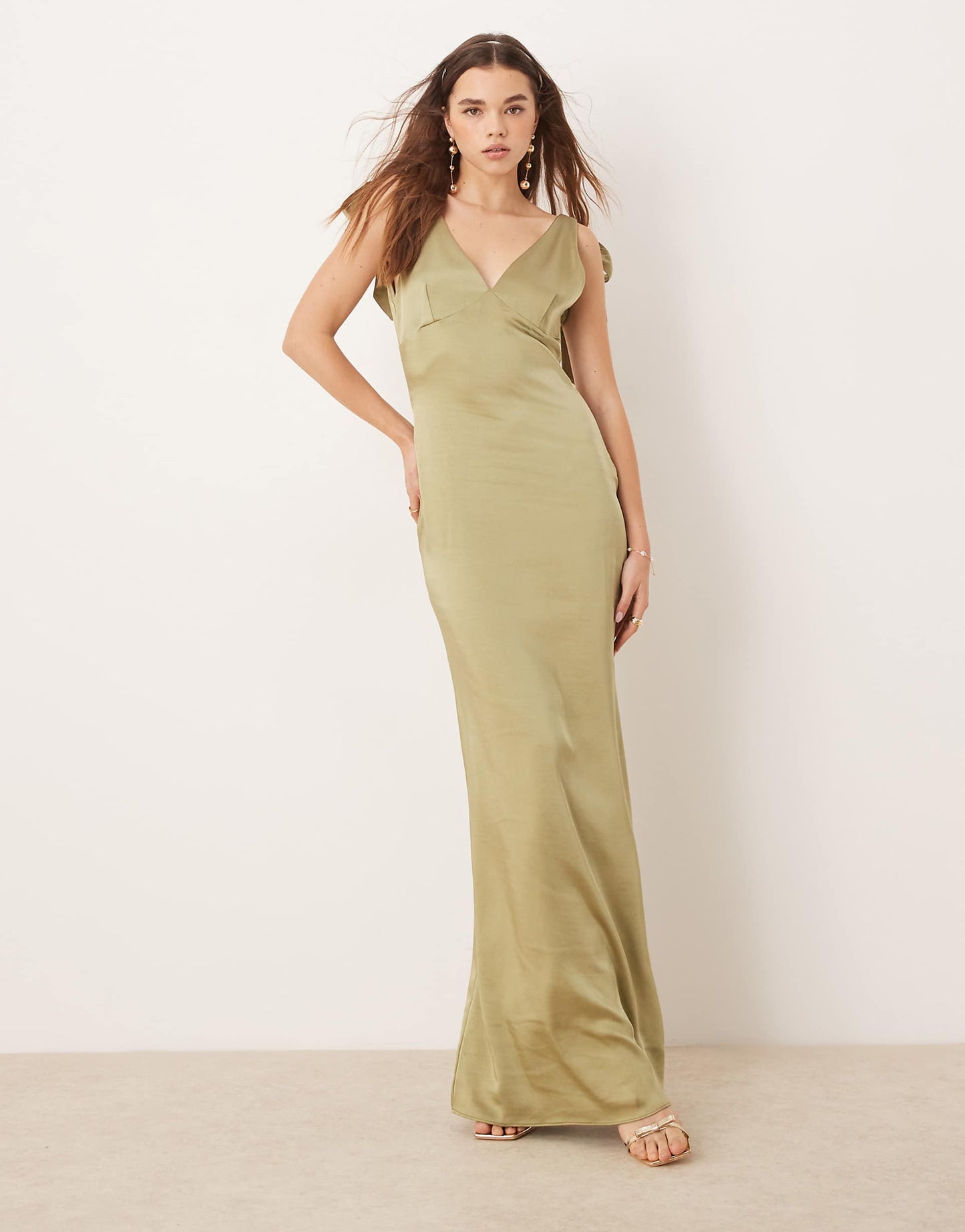 Bridesmaid Tie Shoulder Satin Maxi Dress