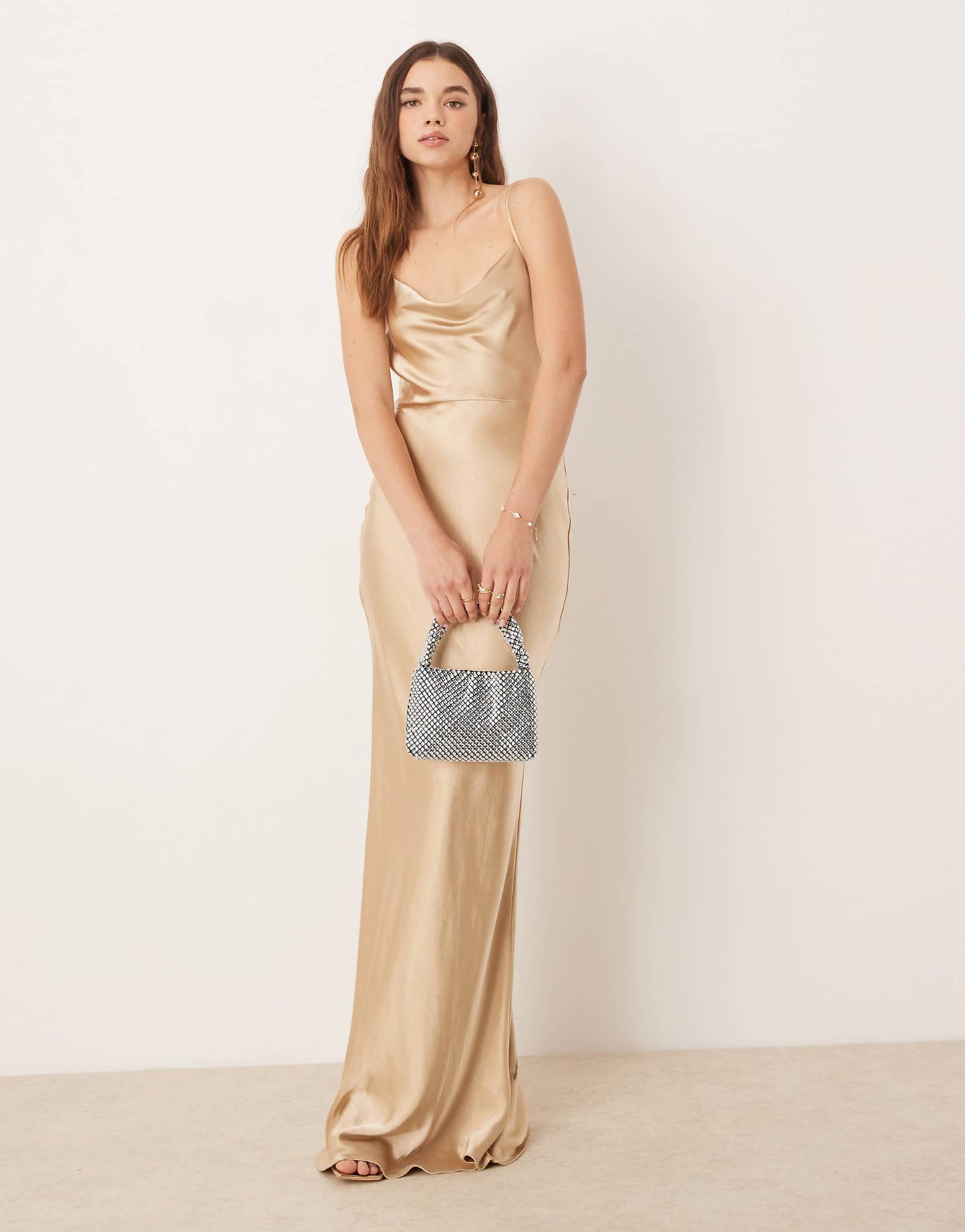 Bridesmaid Keisha Cowl Neck Satin Maxi Dress