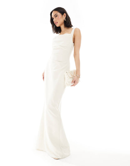 Bridesmaid Crepe Cowl Neck Maxi Dress