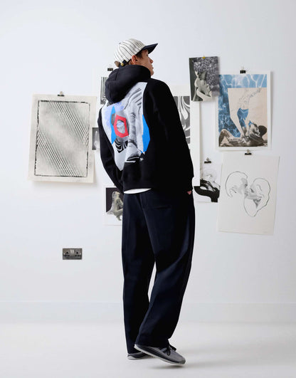 Oversized Fit Hoodie With Front And Back Patch Print And Embroidery
