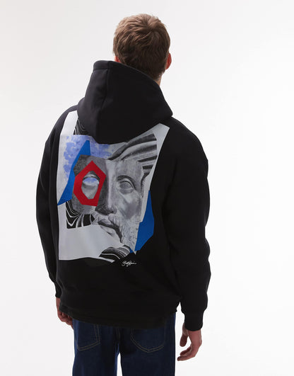Oversized Fit Hoodie With Front And Back Patch Print And Embroidery