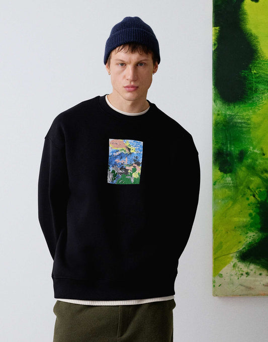 Oversized Fit Sweatshirt With Front And Back Floral Patch Embroidery