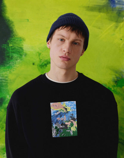 Oversized Fit Sweatshirt With Front And Back Floral Patch Embroidery