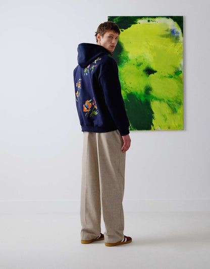 Oversized Fit Hoodie With Front And Back Floral Embroidery